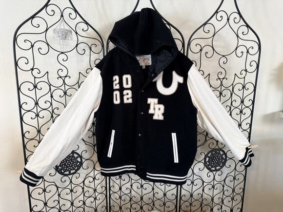 True Religion Other - True Religion Men's Black White Varsity Jacket Hooded Button Logo Accents - XL